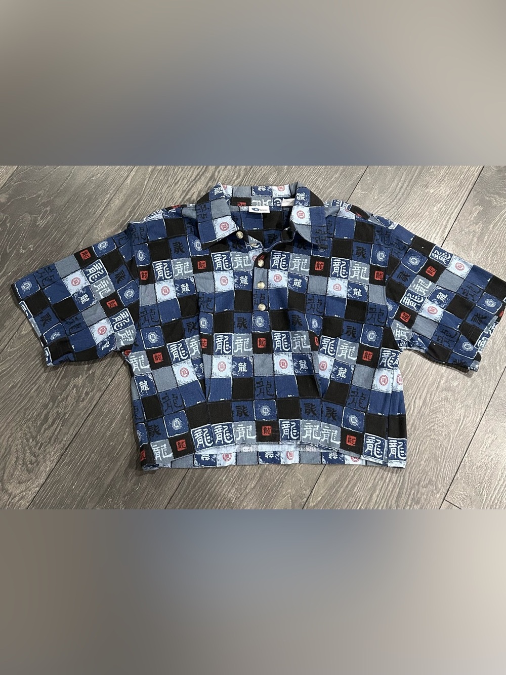 VTG 90s Arizona Jean Co Japanese Artwork Graphic Polo Shirt Adult Med Cut-off